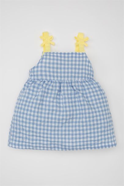 Baby Girl Checked Sleeveless Crinkle Dress