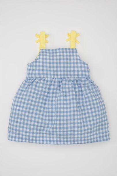 Baby Girl Checked Sleeveless Crinkle Dress