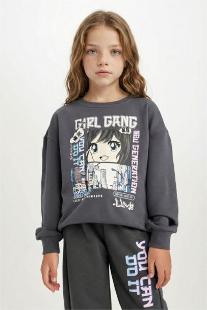 Girl Oversize Fit Printed Sweatshirt