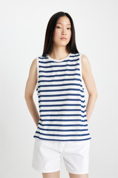 Regular Fit Striped Crew Neck Combed Cotton T-Shirt