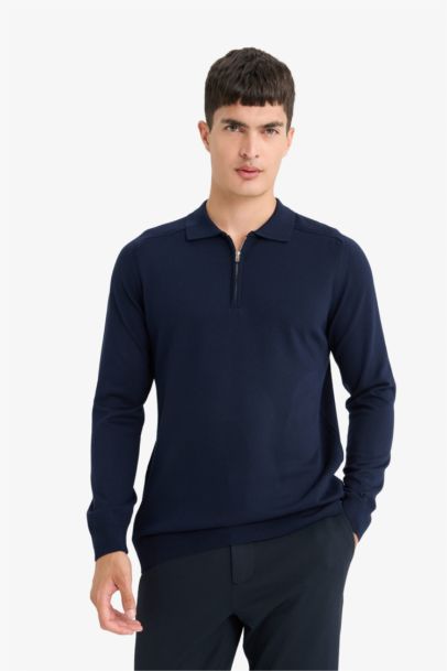 Pull en tricot à col polo demi-zip Coupe standard