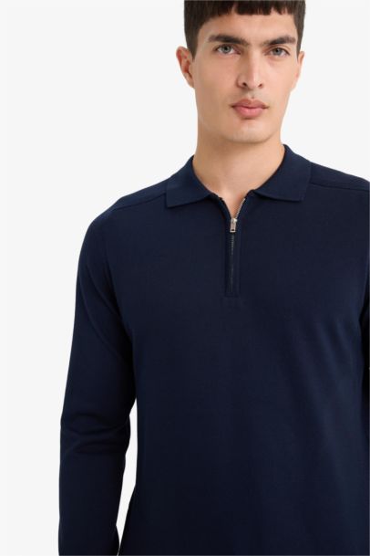 Pull en tricot à col polo demi-zip Coupe standard