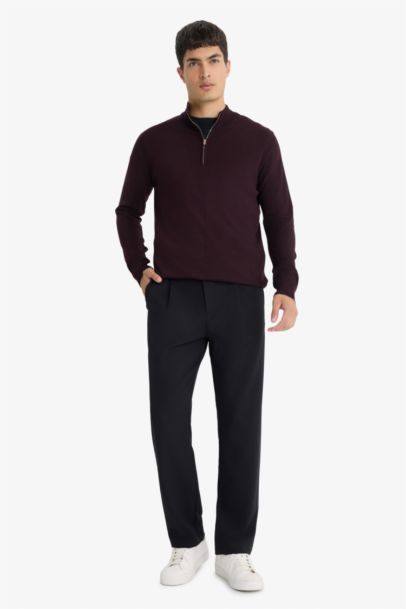 Standard Fit Stand Collar Half Zippered Knit Pullover