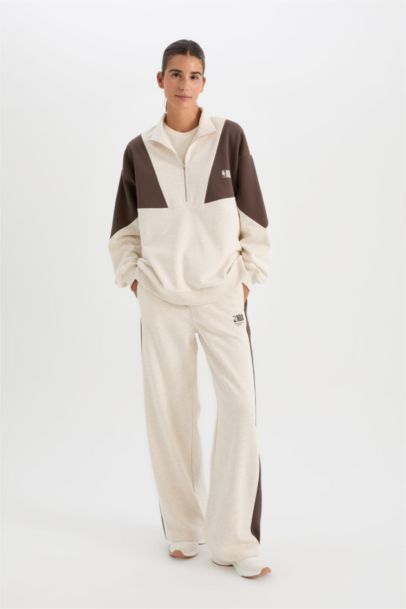 DeFactoFit NBA Wordmark Kalın Eşofman Altı Wide Leg Geniş Bol Paça Cepli Standart Boy