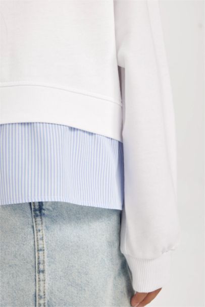 Relax Fit Bisiklet Yaka Etek Ucu Detaylı Sweatshirt Kız Çocuk