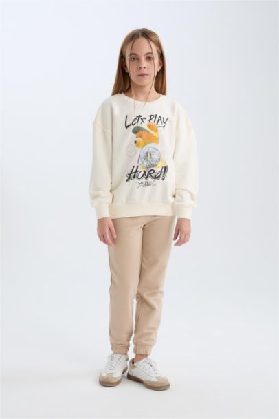 بنطلون سويت بانتس بناتي جوجر برجل مطاطي بيج