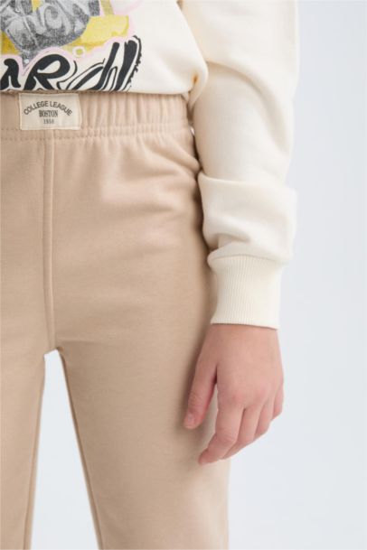 بنطلون سويت بانتس بناتي جوجر برجل مطاطي بيج