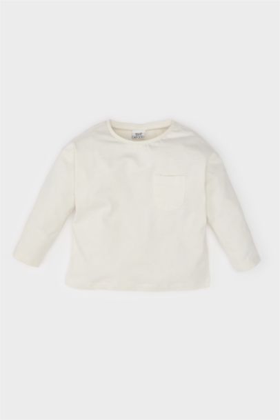 تيشيرت بيبي بناتي كم طويل قصة عادية بياقة مستديرة