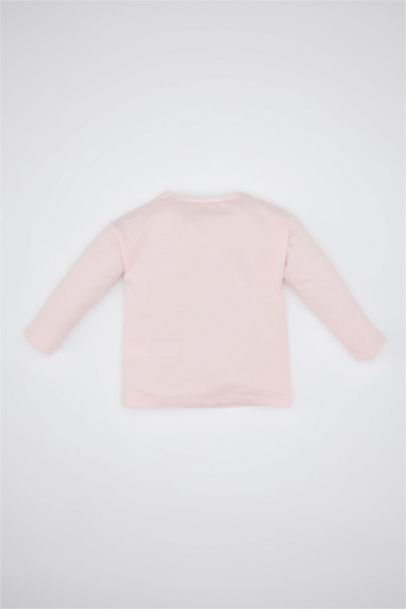 تيشيرت بيبي بناتي بيزك سادة كم طويل قصة عادية بياقة مستديرة