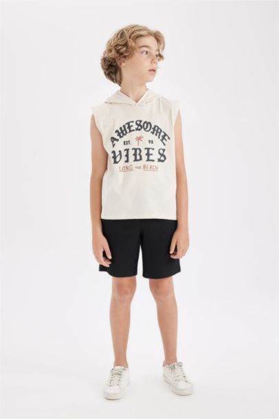 Boy Hooded Printed Sleeveless T-Shirt