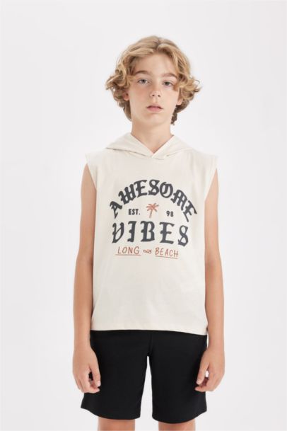Boy Hooded Printed Sleeveless T-Shirt