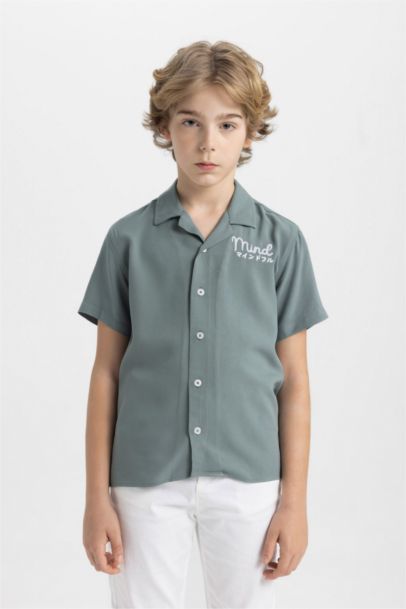 Boy Oversize Fit Polo Neck Viscose Short Sleeve Shirt