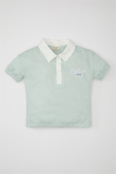 Baby Girl Regular Fit Shirt Collar Slogan Printed T-Shirt