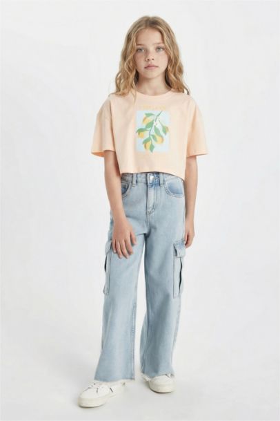 Girl Crew Neck Printed Crop T-Shirt