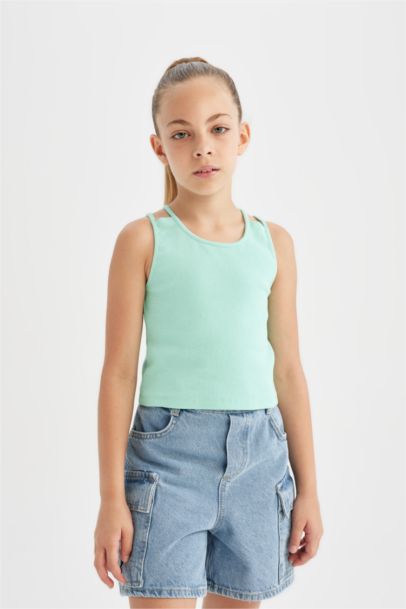 Girl Crew Neck Basic Crop Top
