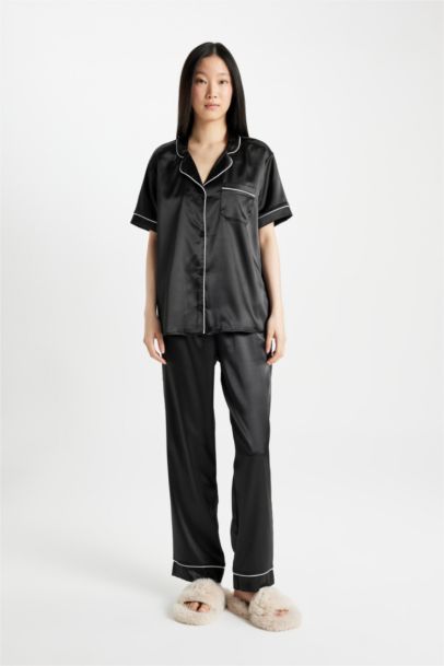 طقم بيجاما ستان قصة عادية - قطعتين