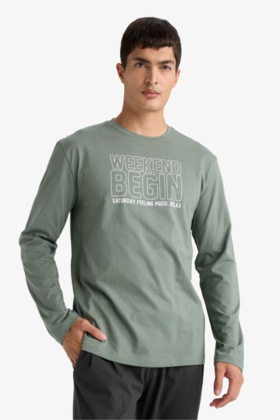 %100 Pamuk Pijama Takımı Regular Fit Baskılı Uzun Kollu Üst Uzun Alt