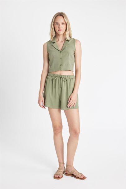 Regular Fit Normal Waist Linen Blend Shorts
