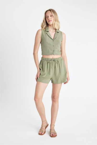 Regular Fit Normal Waist Linen Blend Shorts