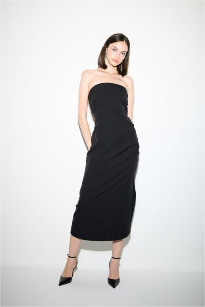 Bodycon Strapless Black Midi Dress