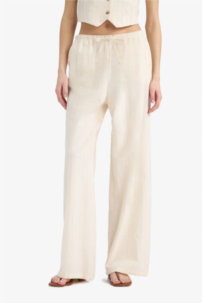 Pantalon en lin mélangé large taille normale avec poches