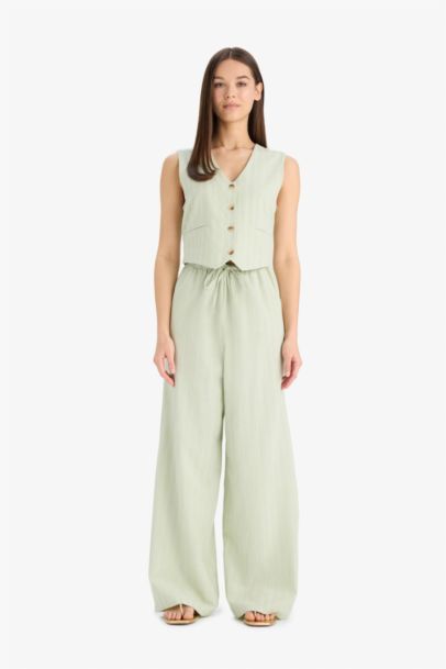 Wide Leg Three Pockets Normal Waist Trousers
