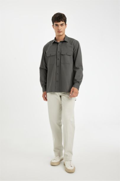 قميص بولو قطن كم طويل قصة عادية