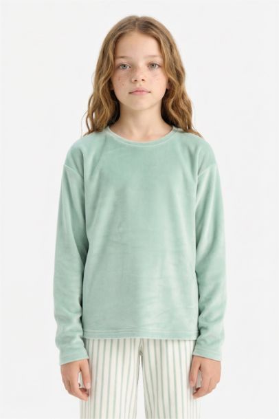 Pijama Takımı Polar Uzun Kollu Üst Çizgili Uzun Alt Kız Çocuk