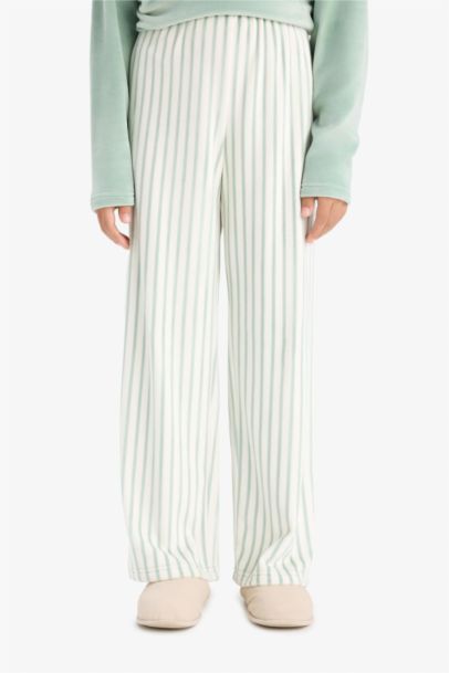 Pijama Takımı Polar Uzun Kollu Üst Çizgili Uzun Alt Kız Çocuk