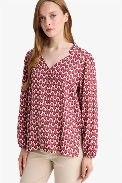 Chemise imprimée à manches longues et col V Coupe régulière