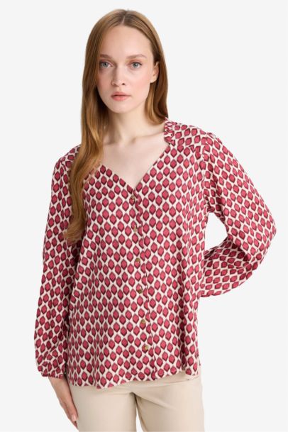 Chemise imprimée à manches longues et col V Coupe régulière