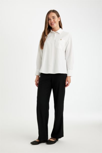 قميص كاجوال بوبلين ردن طويل قصة مريحة