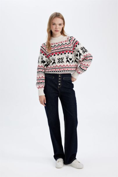 Pull Tricot Col montant Jacquared