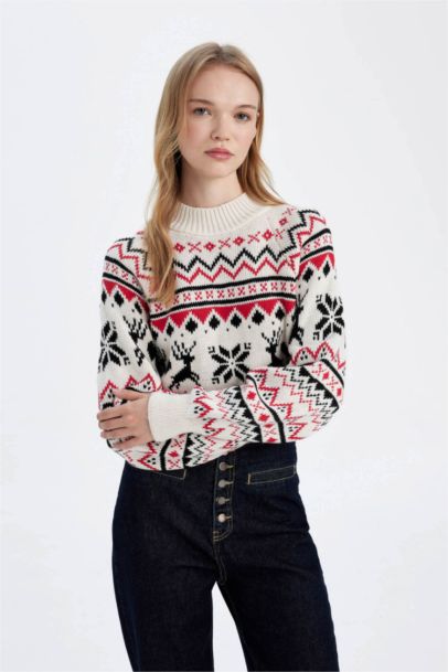 Pull Tricot Col montant Jacquared
