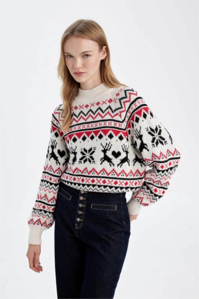 Pull Tricot Col montant Jacquared