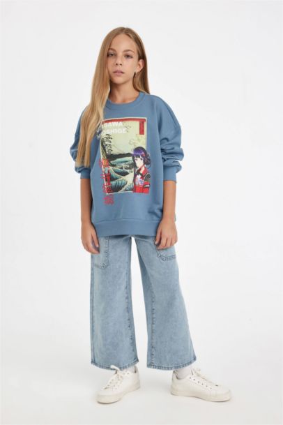 Hatsune Miku Relax Fit Bisiklet Yaka İçi Yumuşak Tüylü Sweatshirt Kız Çocuk