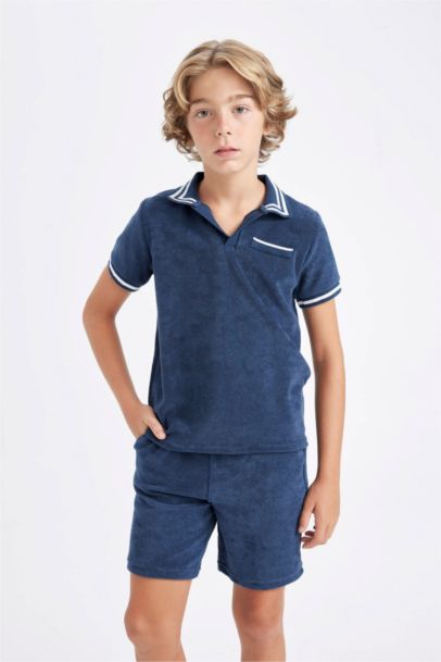 Boy Open Collar Terry Short Sleeve Polo T-Shirt