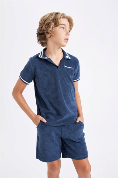 Boy Open Collar Terry Short Sleeve Polo T-Shirt