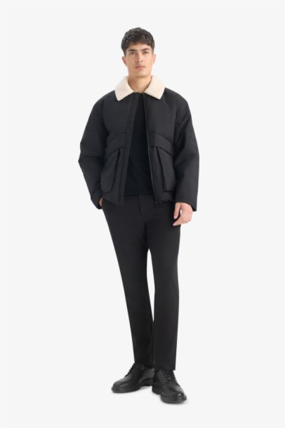 Su İtici Rüzgar Geçirmez Slim Fit Dar Kesim Suni Kürklü Polo Yaka Astarlı Fermuarlı Cepli Mont