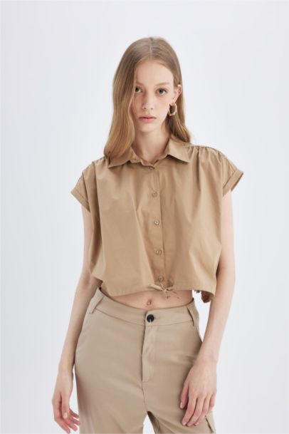 Poplin Short Sleeve Crop Shirt