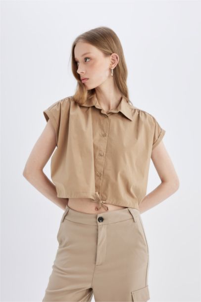 Poplin Short Sleeve Crop Shirt