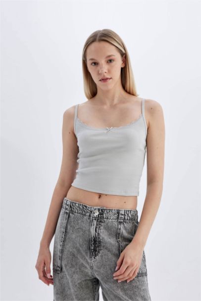 Fitted Dar Kesim Kare Yaka Fitilli Kaşkorse Askılı Atlet