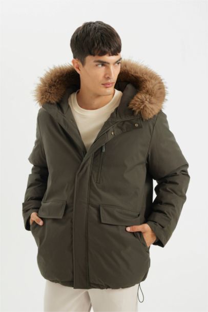 Regular Fit Hooded Zippered Puffer Jacket