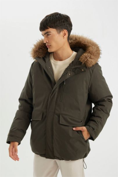 Regular Fit Hooded Zippered Puffer Jacket