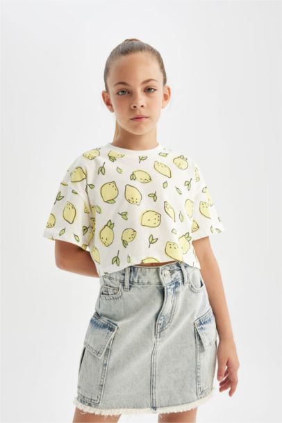 Girl Crew Neck Fruit Patterned T-Shirt