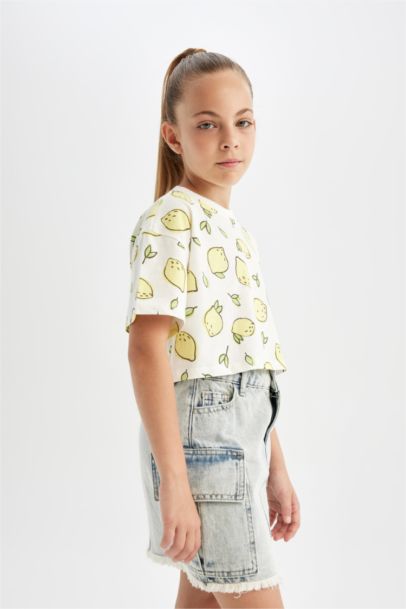 Girl Crew Neck Fruit Patterned T-Shirt