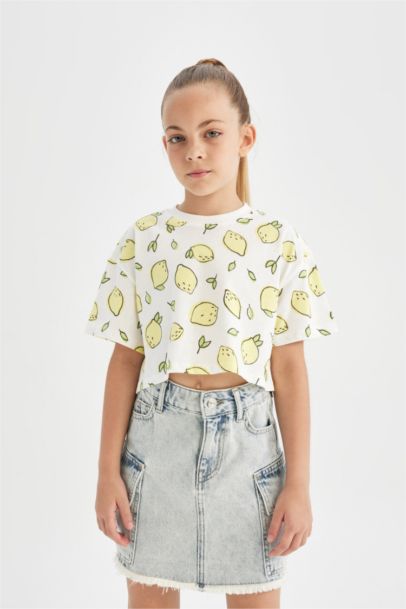Girl Crew Neck Fruit Patterned T-Shirt