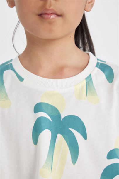 Girl Crew Neck Patterned Crop T-Shirt