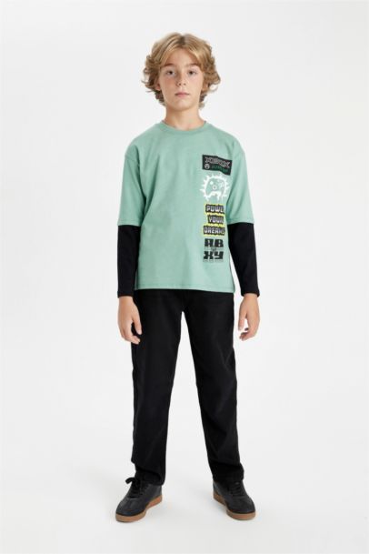 تيشيرت كم طويل قصة عادية برقبة مستديرة