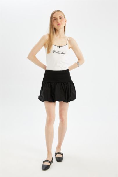 Balloon Fit High Waist Cotton Lined Mini Skirt